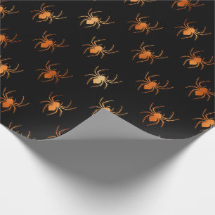Papier Cadeau Araignées noires et orange Motif d'Halloween
