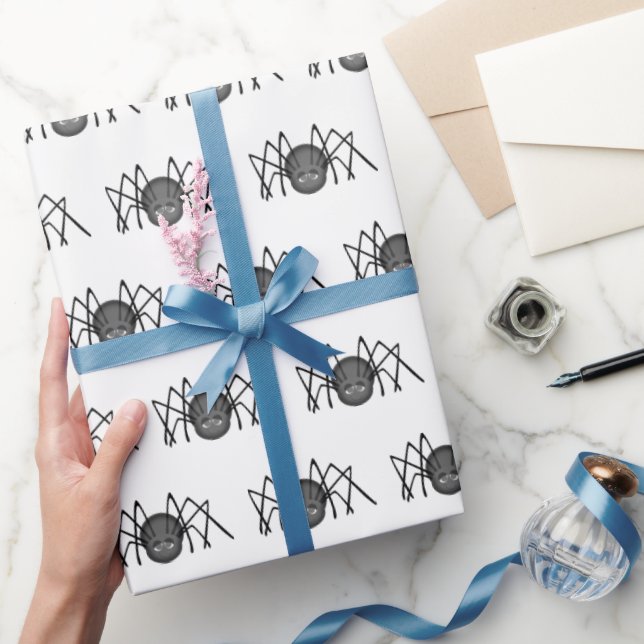 Papier Cadeau Araignées noires sur blanc (Cadeaux)