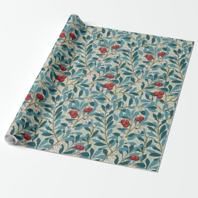 Papier Cadeau Arbre à baie rouge, William Morris (Déroulé)