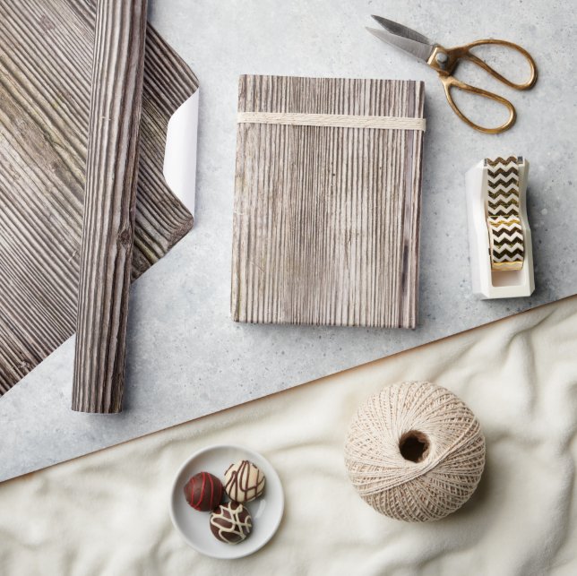 Papier Cadeau Arbre à bois noeuds chêne style laine rayures (Artisanat)