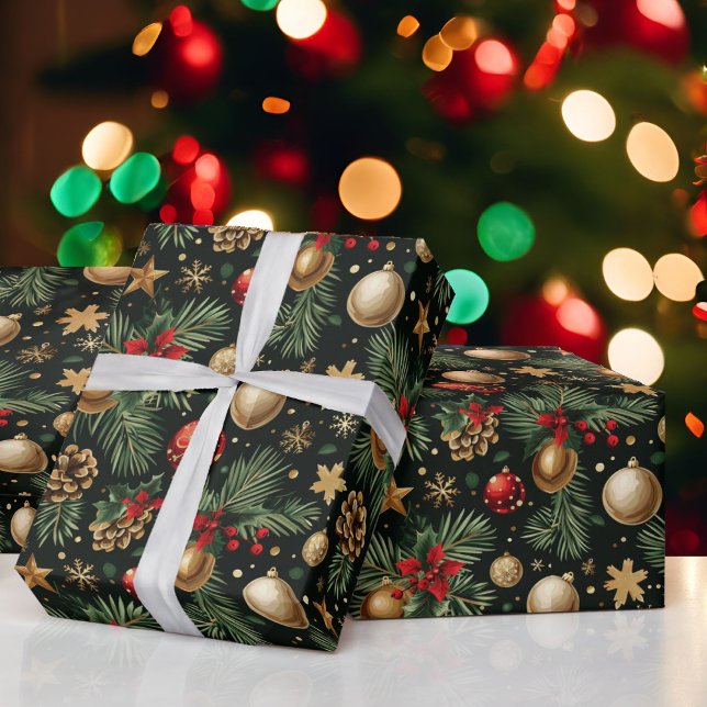 Papier Cadeau Arbre À feuillage persistant de Noël Ornements Or  (Créateur téléchargé)