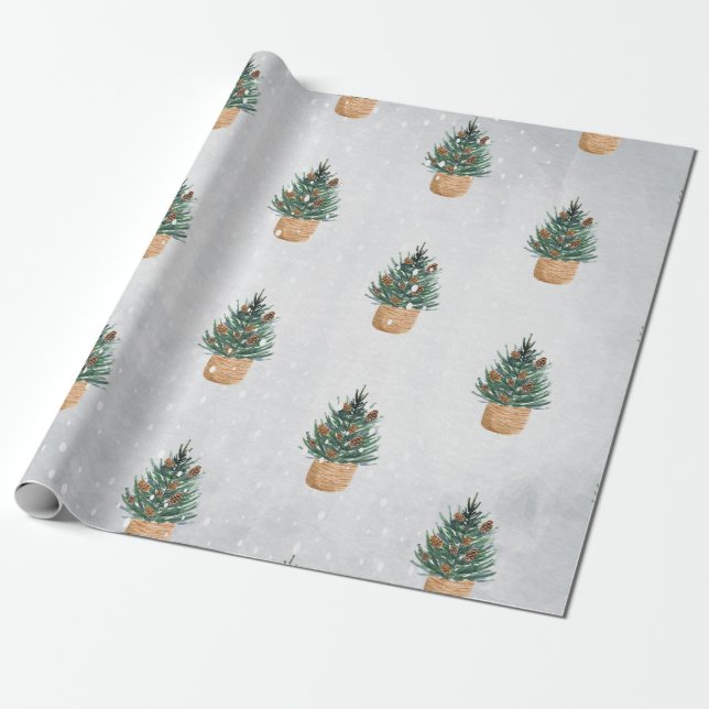 Papier Cadeau Arbre à feuilles persistantes,Cônes de pin, Vacanc (Déroulé)