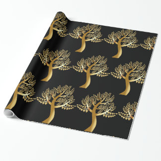 Papier Cadeau Arbre à l'huile d'or avec Coeurs d'or