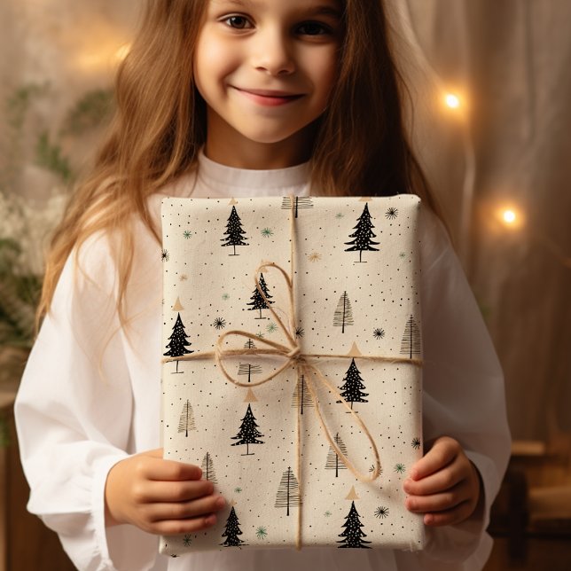 Papier Cadeau Arbre à pin à crème dessinée à la main (Créateur téléchargé)