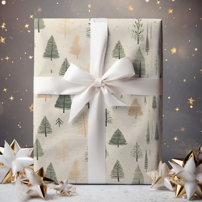 Papier Cadeau Arbre à pin à crème dessinée à la main (Créateur téléchargé)