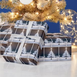 Papier Cadeau Arbre blanc de Noël et étoile