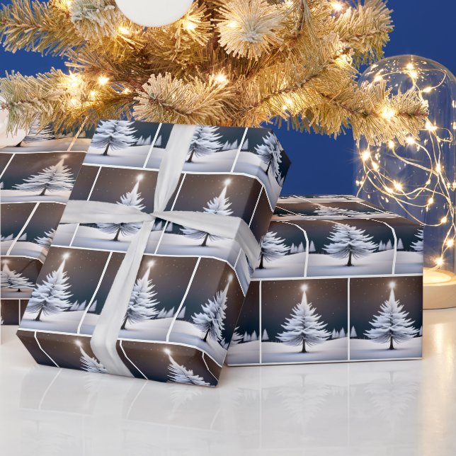 Papier Cadeau Arbre blanc de Noël et étoile (Vacances)