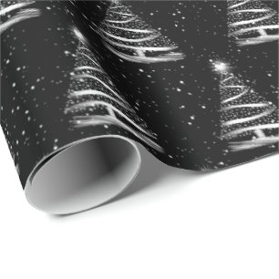 Papier Cadeau arbre blanc étoile de Noël en noir