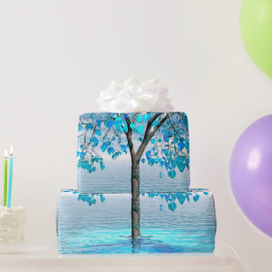 Papier Cadeau Arbre bleu cristal