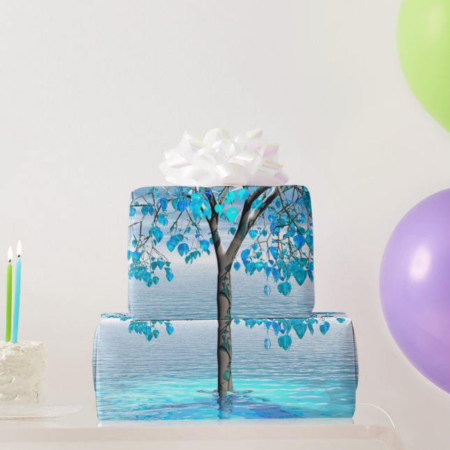 Papier Cadeau Arbre bleu cristal (Cadeaux de fête)