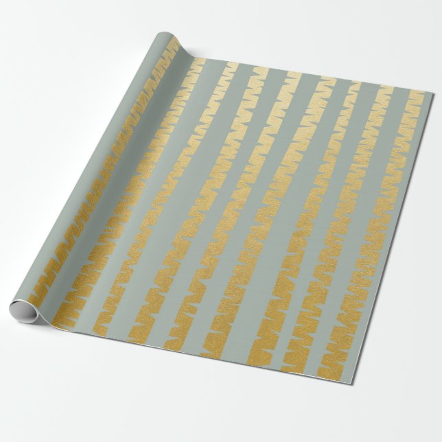 Papier Cadeau Arbre-bouleau Gris Doré Bleu Vip Stripes (Déroulé)