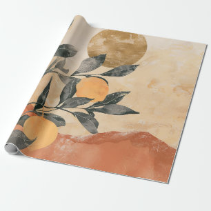 Papier Cadeau Arbre Citron Boho avec Soleil et Montagnes