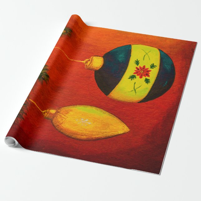 Papier Cadeau Arbre de boules de Noël en rouge (Déroulé)