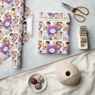 Papier Cadeau Arbre de mariage feuille cœur violet radiant