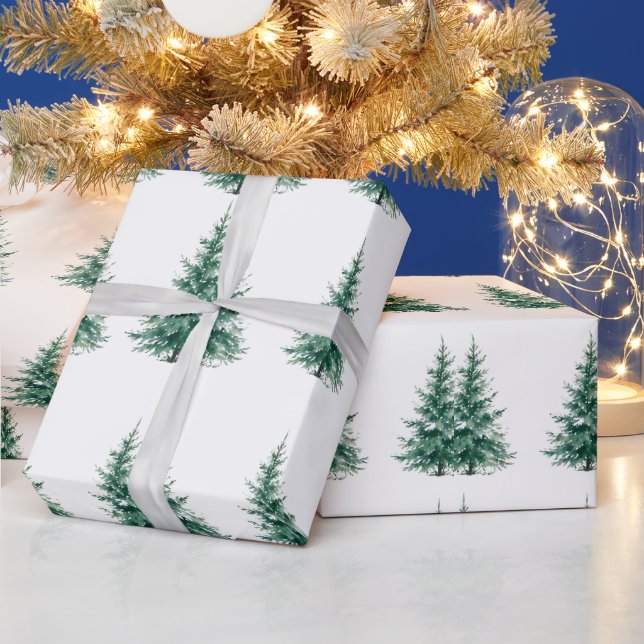 Papier Cadeau Arbre de Noël à feuilles persistantes à l'aquarell (Vacances)