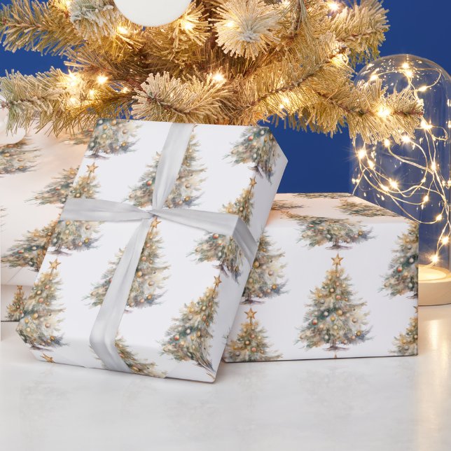 Papier Cadeau Arbre de Noël à l'aquarelle (Vacances)