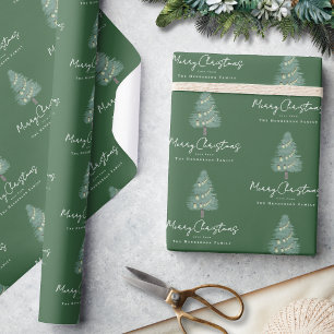 Papier Cadeau Arbre de Noël à l'aquarelle moderne Nom personnali