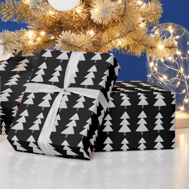 Papier Cadeau Arbre de Noël Abstrait moderne gris noir (Vacances)