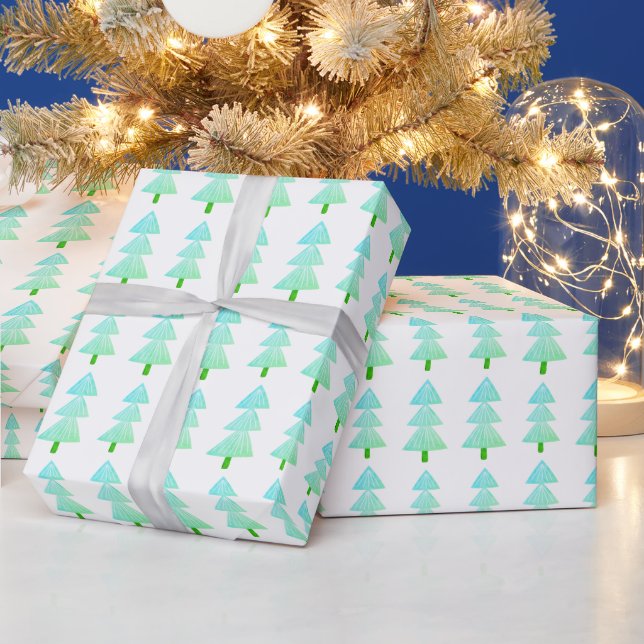 Papier Cadeau Arbre de Noël Abstrait moderne Turquoise (Vacances)