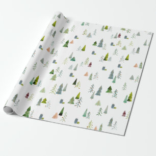 Papier Cadeau Arbre de Noël Aquarelle et Or