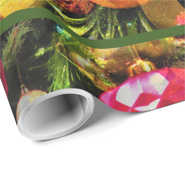 Papier Cadeau Arbre de Noël Art Bordure Verte Charme joyeux (Coin rond)