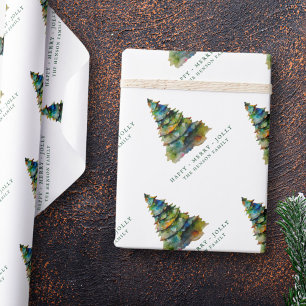 Papier Cadeau Arbre de Noël artistique aquarelle joyeux et gai 