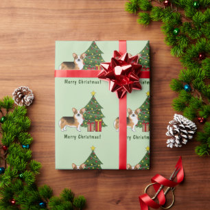 Papier Cadeau Arbre de Noël au Tri Pembroke Welsh Corgi roux