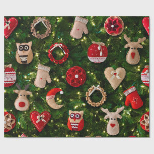 Papier Cadeau Arbre de Noël avec des jouets en feutre