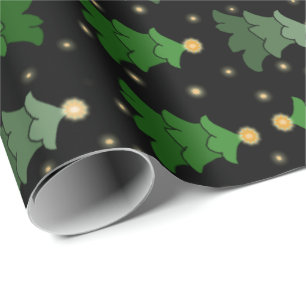 Papier Cadeau Arbre de Noël avec étoiles en noir