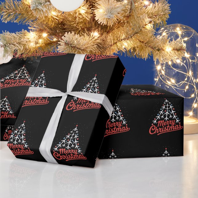 Papier Cadeau Arbre de Noël avion pilote (Vacances)