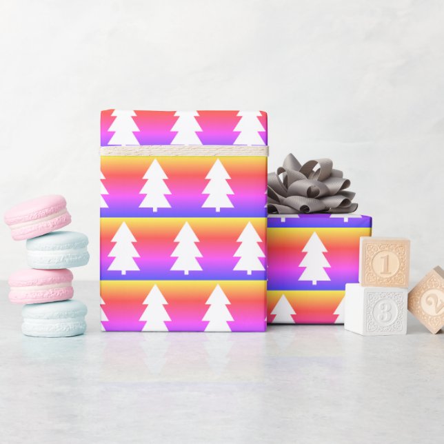 Papier Cadeau Arbre de Noël blanc Bleu pourpre orange (Baby Shower)