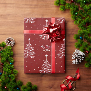Papier Cadeau Arbre de Noël blanc Motif texte personnalisé rou
