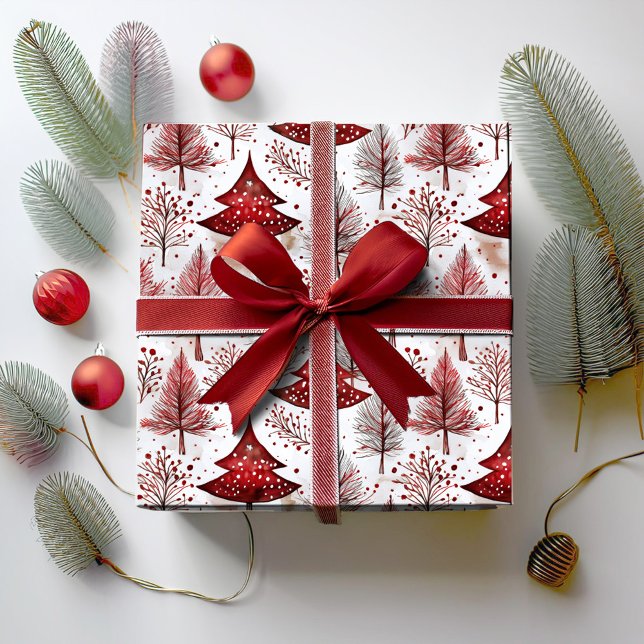 Papier Cadeau Arbre de Noël blanc rouge Motif #4 ID1009 (Créateur téléchargé)
