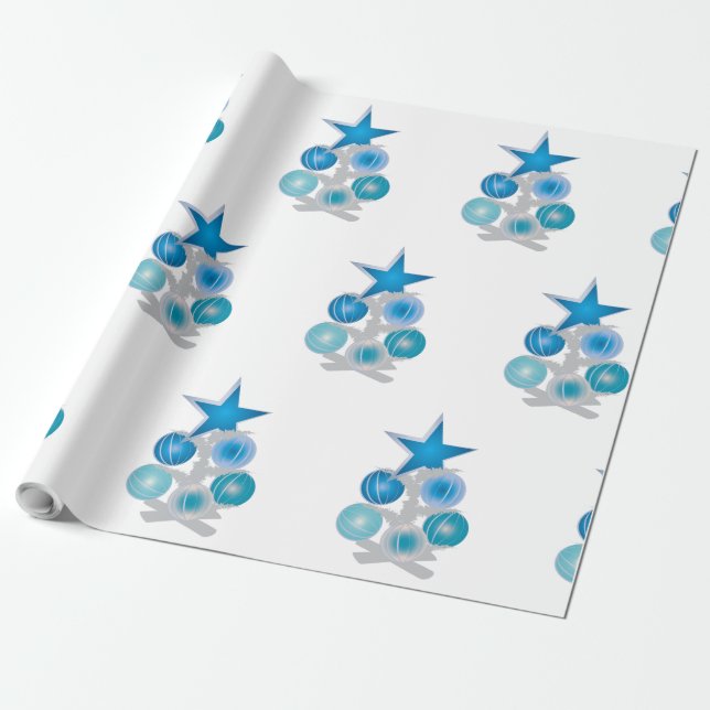 Papier Cadeau Arbre de Noël bleu (Déroulé)