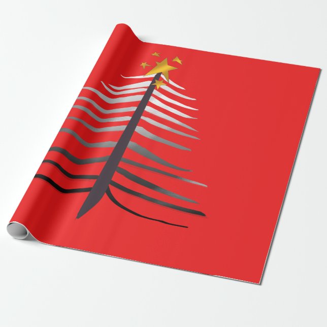Papier Cadeau Arbre de Noël brillant avec étoile (Déroulé)