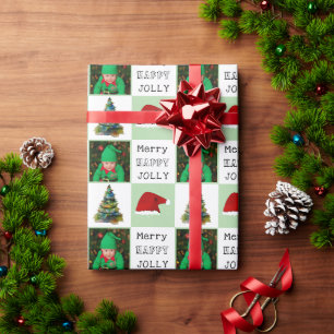 Papier Cadeau Arbre de Noël Chapeau de Père Noël Photo de Famill