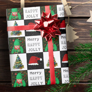 Papier Cadeau Arbre de Noël chapeau de Père Noël photo de famill