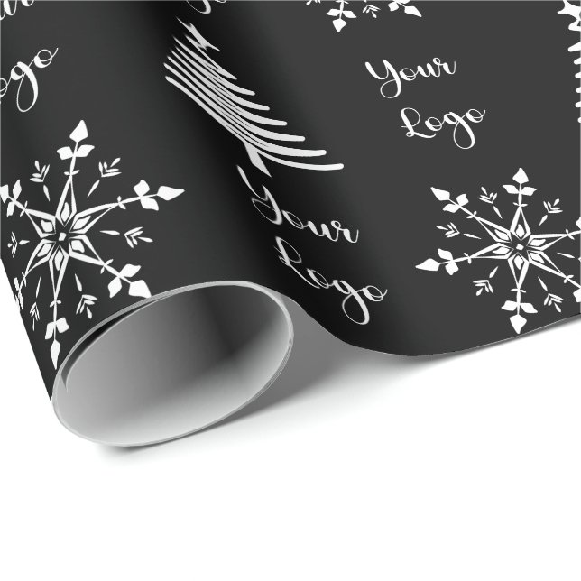 Papier Cadeau Arbre de Noël Chic Noir et Blanc sur mesure (Coin rond)