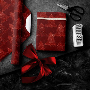 Papier Cadeau Arbre de Noël classique   Festive Rich Crimson Rou