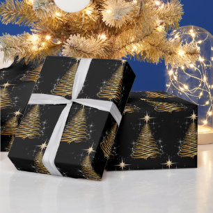 Papier Cadeau Arbre de Noël Contemporain Or En Noir