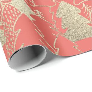 Papier Cadeau Arbre de Noël Coral Bonbons Or Parties scintillant