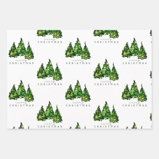 Papier cadeau arbre de Noël design encre alcooliqu
