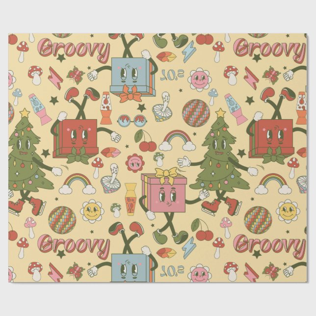 Papier Cadeau arbre de Noël disco rétro funky 1970 (Plat)