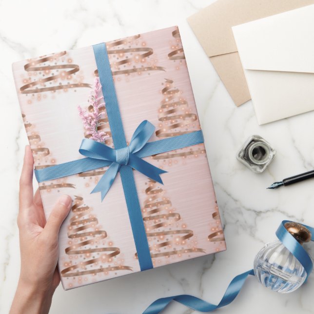 Papier Cadeau Arbre de noël d'or rose (Cadeaux)