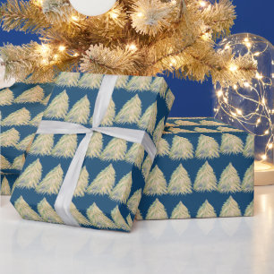 Papier Cadeau Arbre de Noël doré festif aquarelle vacances