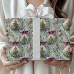 Papier Cadeau Arbre de Noël Élégant & Bauble Aquarelle Cadeau