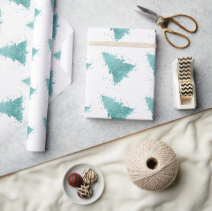 Papier Cadeau Arbre de Noël élégant   Luxe Aqua Mint Splatter