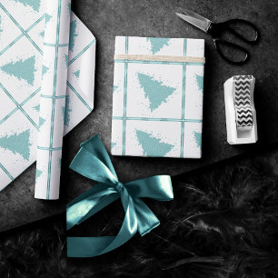 Papier Cadeau Arbre de Noël élégant   Luxe Aqua Mint Splatter