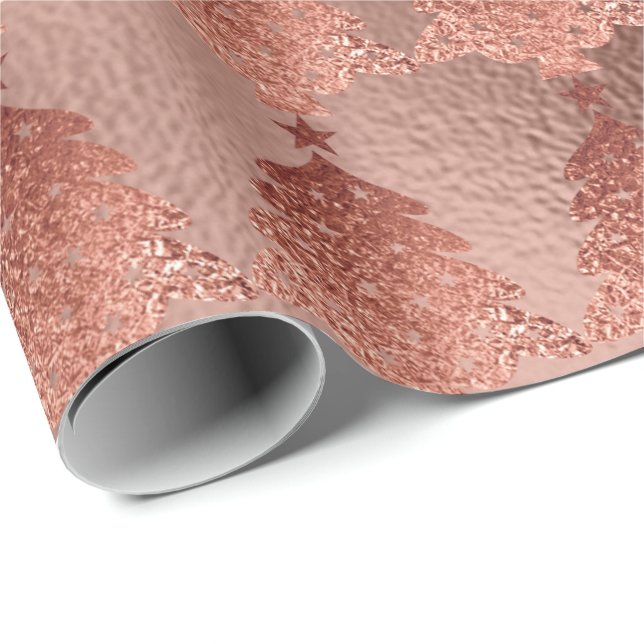 Papier Cadeau Arbre de Noël en or de cuivre rose Gold Blush (Coin rond)