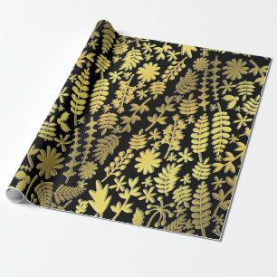 Papier Cadeau Arbre de Noël en or et argent brillant Motif noir